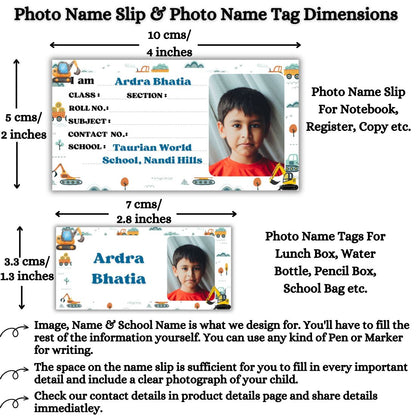 Kids Photo Name Slips & Tags | Pack of 63 | 36 Name Slips & 27 Tags