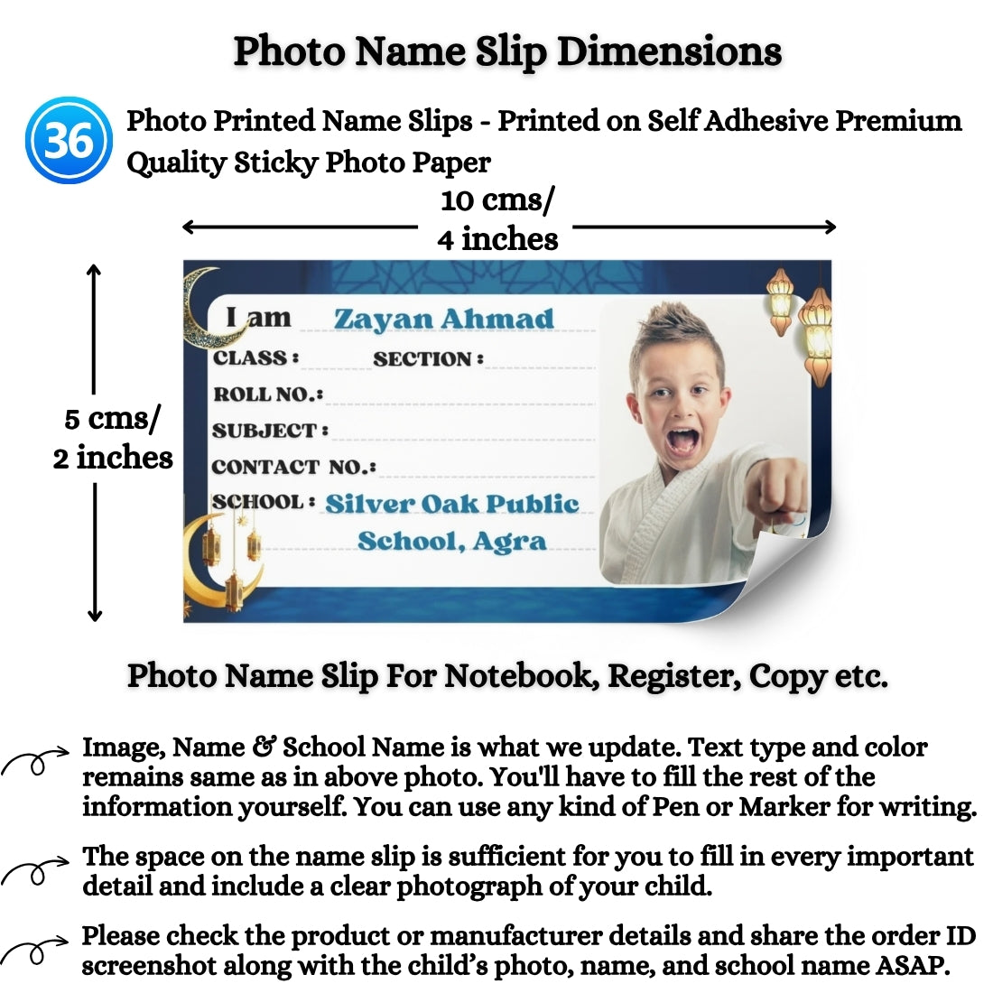 Kids Photo Name Slips Pack of 36