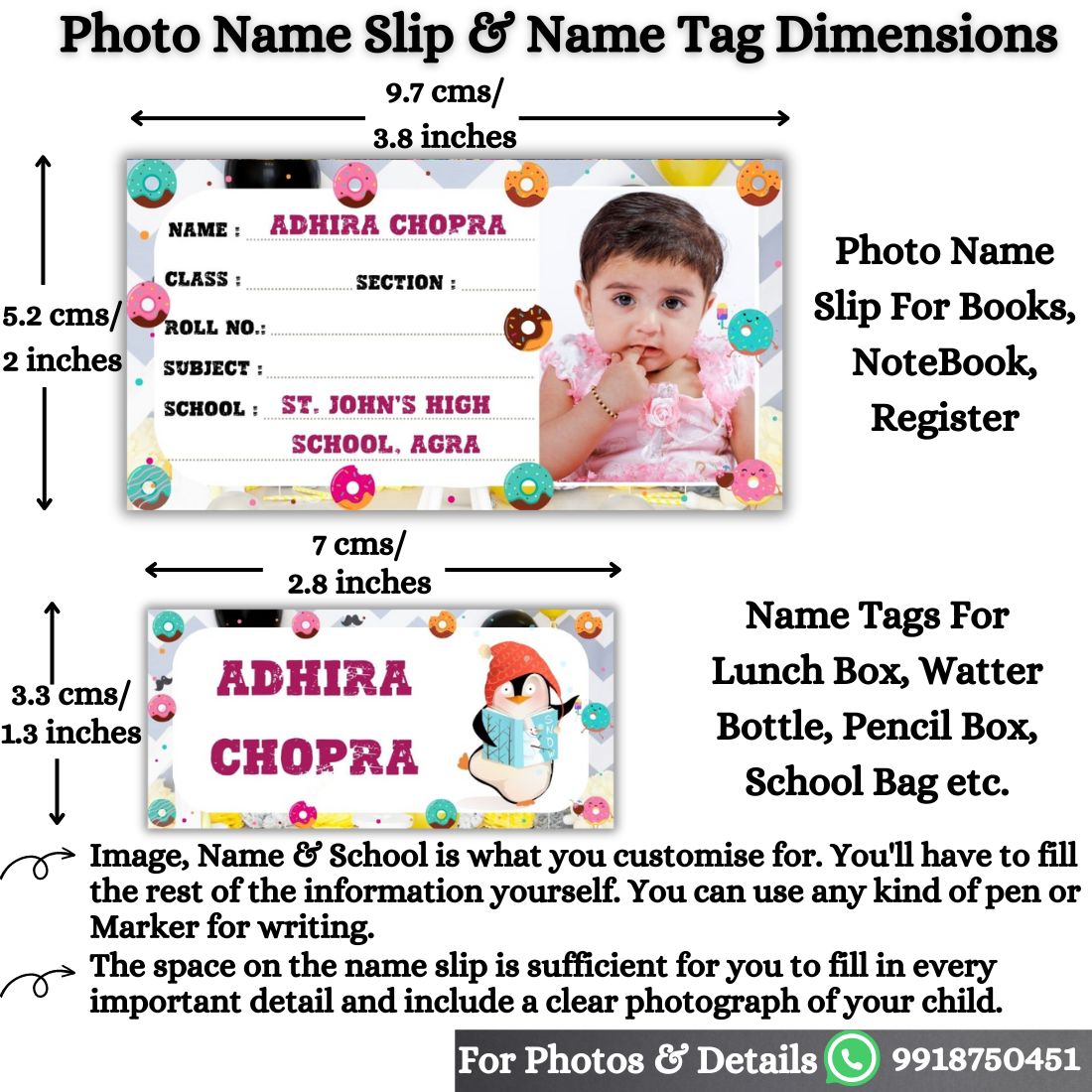 Kids Photo Name Slips & Tags | Pack of 49 | 24 Name Slips & 25 Tags