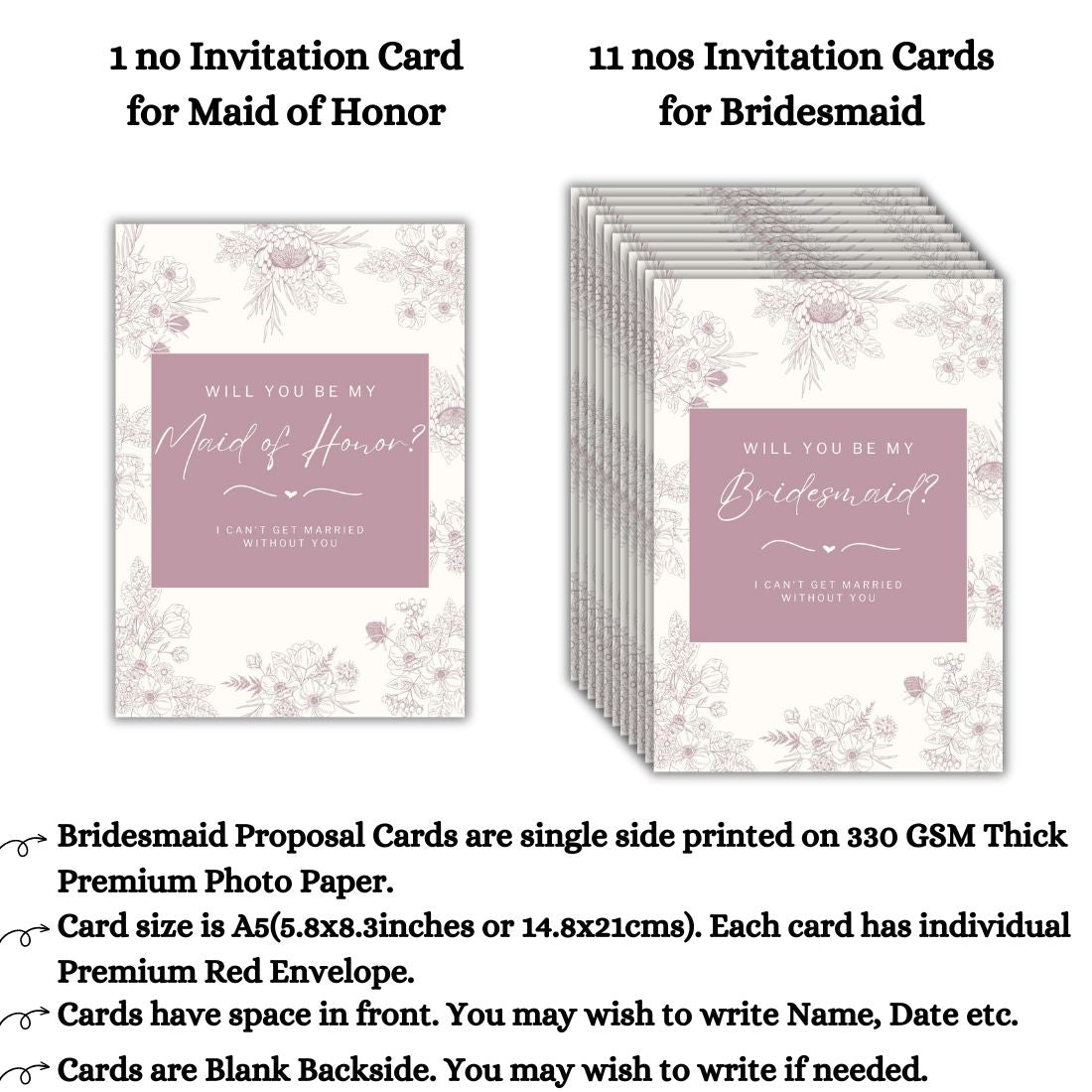 Bridesmaid Proposal Invitation Cards 5.8x8.3inch | Wedding Invite