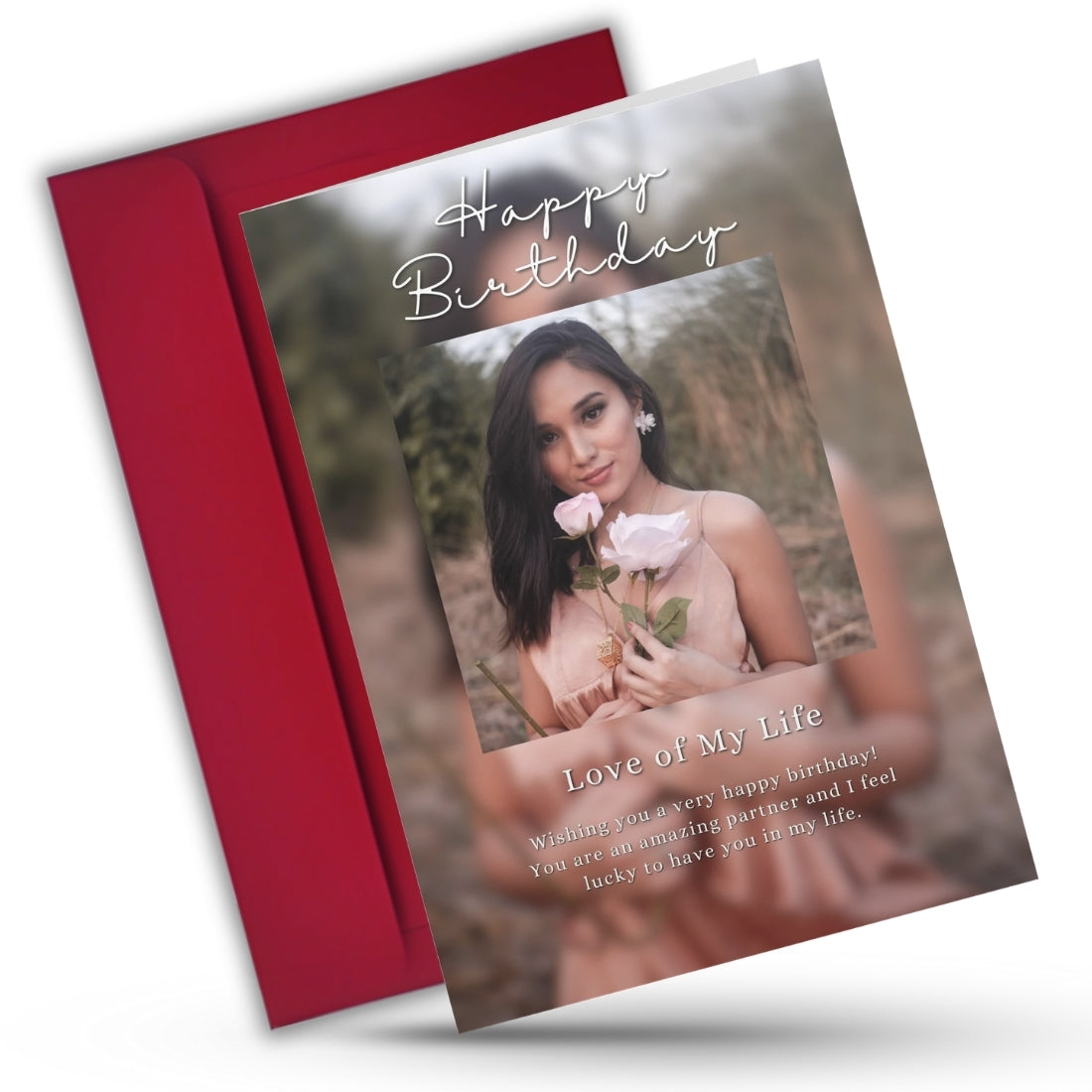 Birthday Greeting Card with Photo for Wife Girlfriend | Preprinted Inside Message