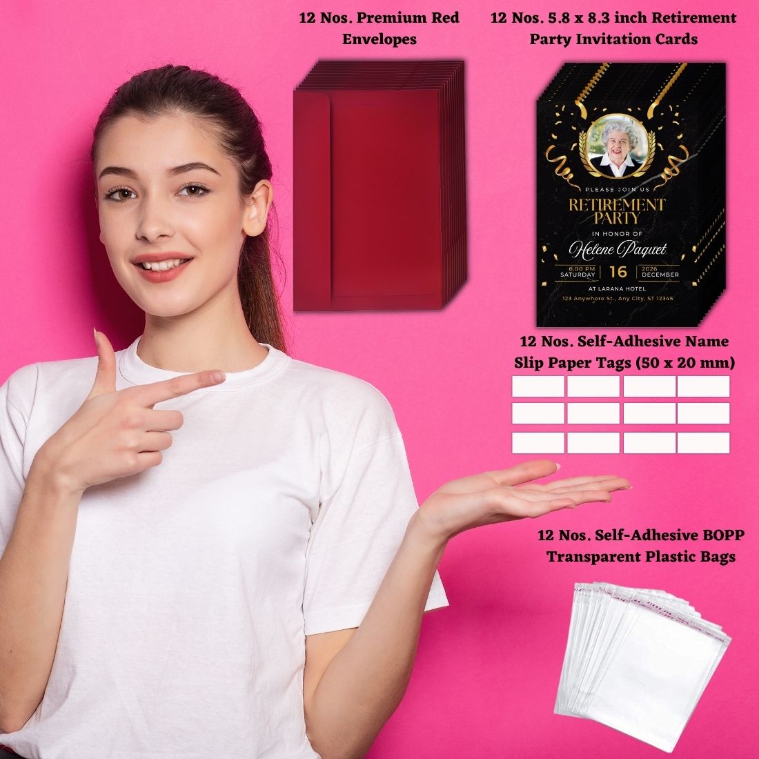 Customised Retirement Farewell Party Invitation Cards with Photo Pack of 12 with Envelopes