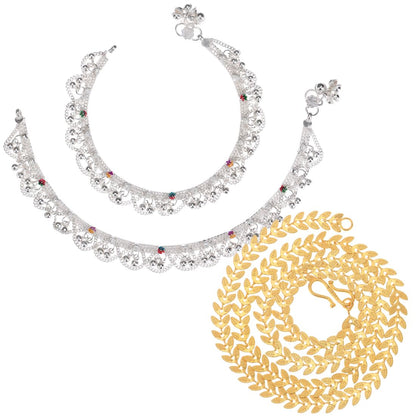Silver Plated Anklets & 22 inch Gold Plated Chain