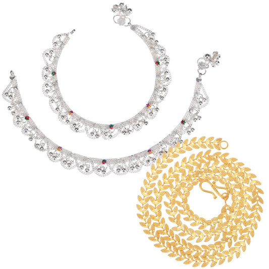 Silver Plated Anklets & 22 inch Gold Plated Chain