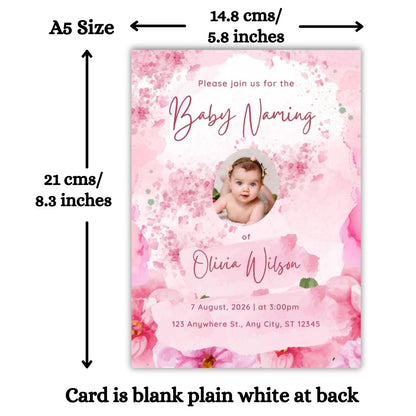 Customised Baby Naming Ceremony Photo Invitation Cards Pack of 12 with Envelopes