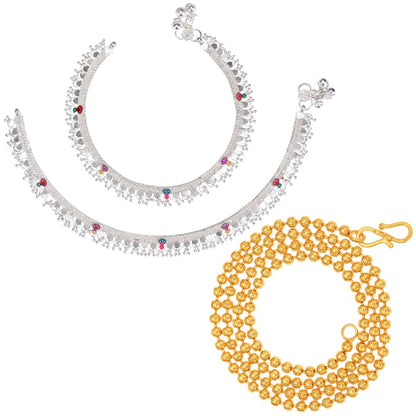 Silver Plated Anklets & 22 inch Gold Plated Chain