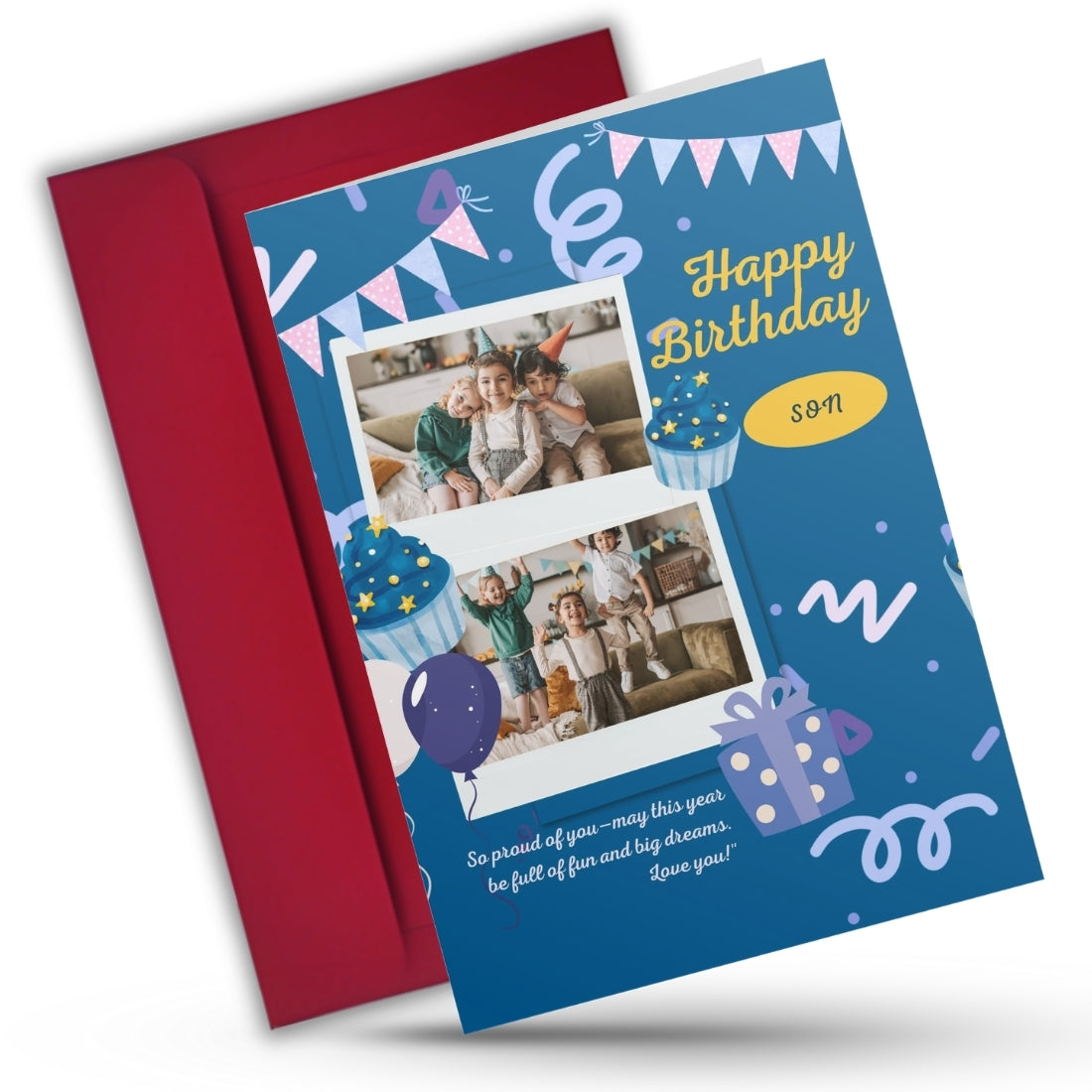 Customised Birthday Greeting Card with Photos for Son | Preprinted Inside Message
