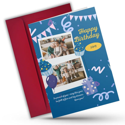 Customised Birthday Greeting Card with Photos for Son | Preprinted Inside Message