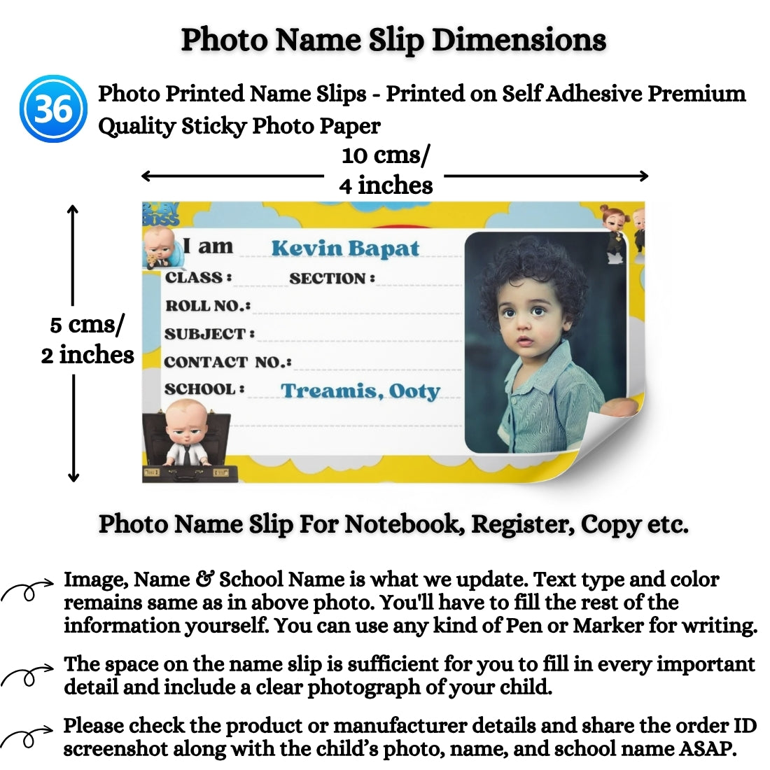 Kids Photo Name Slips Pack of 36
