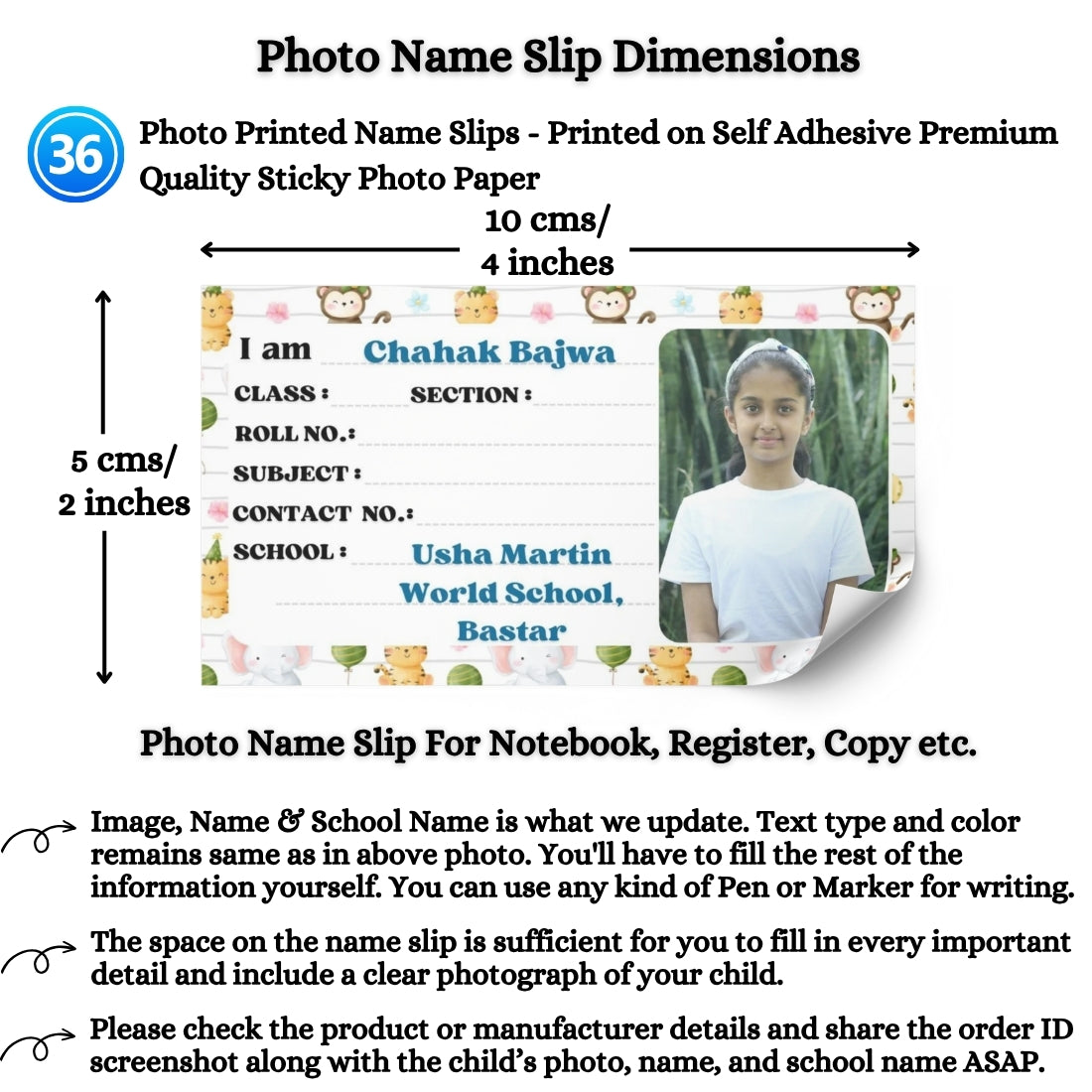 Kids Photo Name Slips Pack of 36