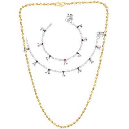 Silver Plated Anklets & 22 inch Gold Plated Chain