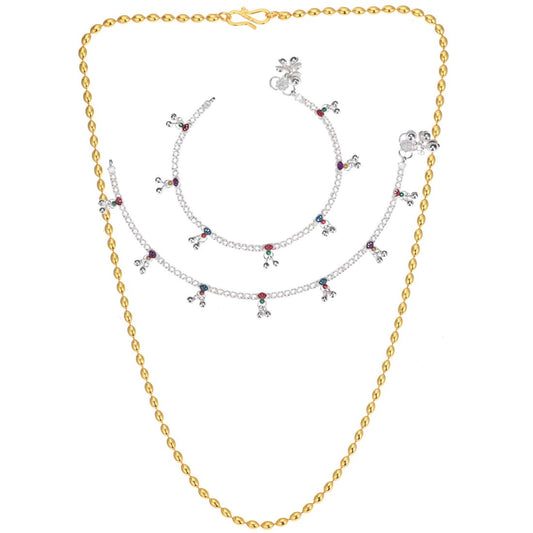 Silver Plated Anklets & 22 inch Gold Plated Chain