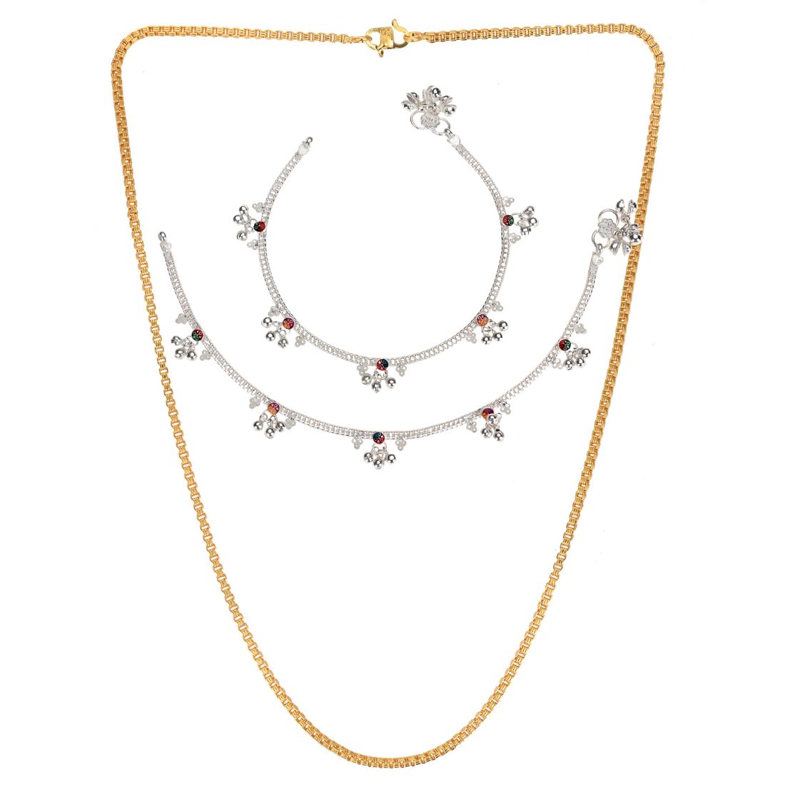 Silver Plated Anklets & 22 inch Gold Plated Chain