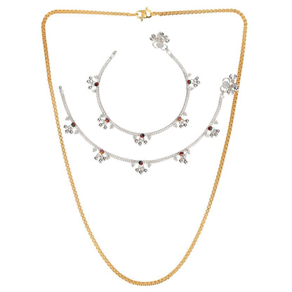 Silver Plated Anklets & 22 inch Gold Plated Chain