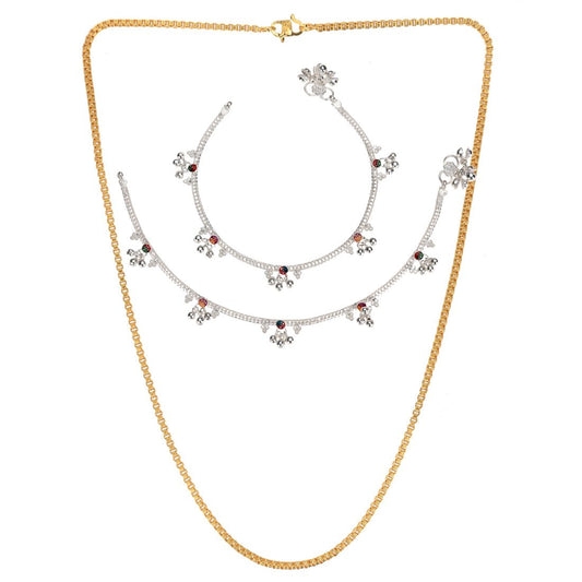 Silver Plated Anklets & 22 inch Gold Plated Chain
