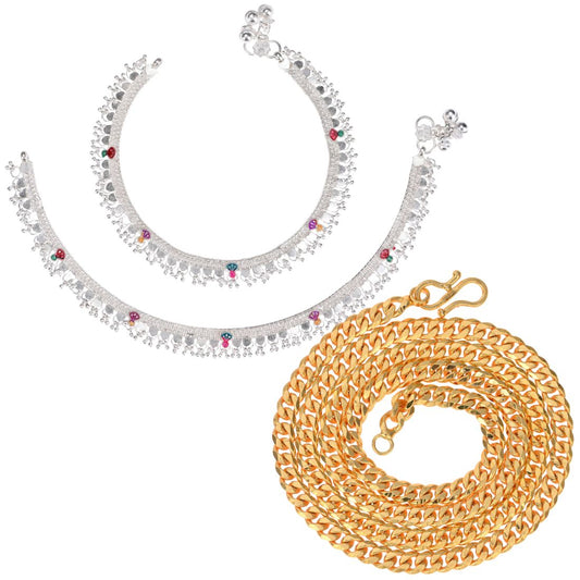 Silver Plated Anklets & 22 inch Gold Plated Chain