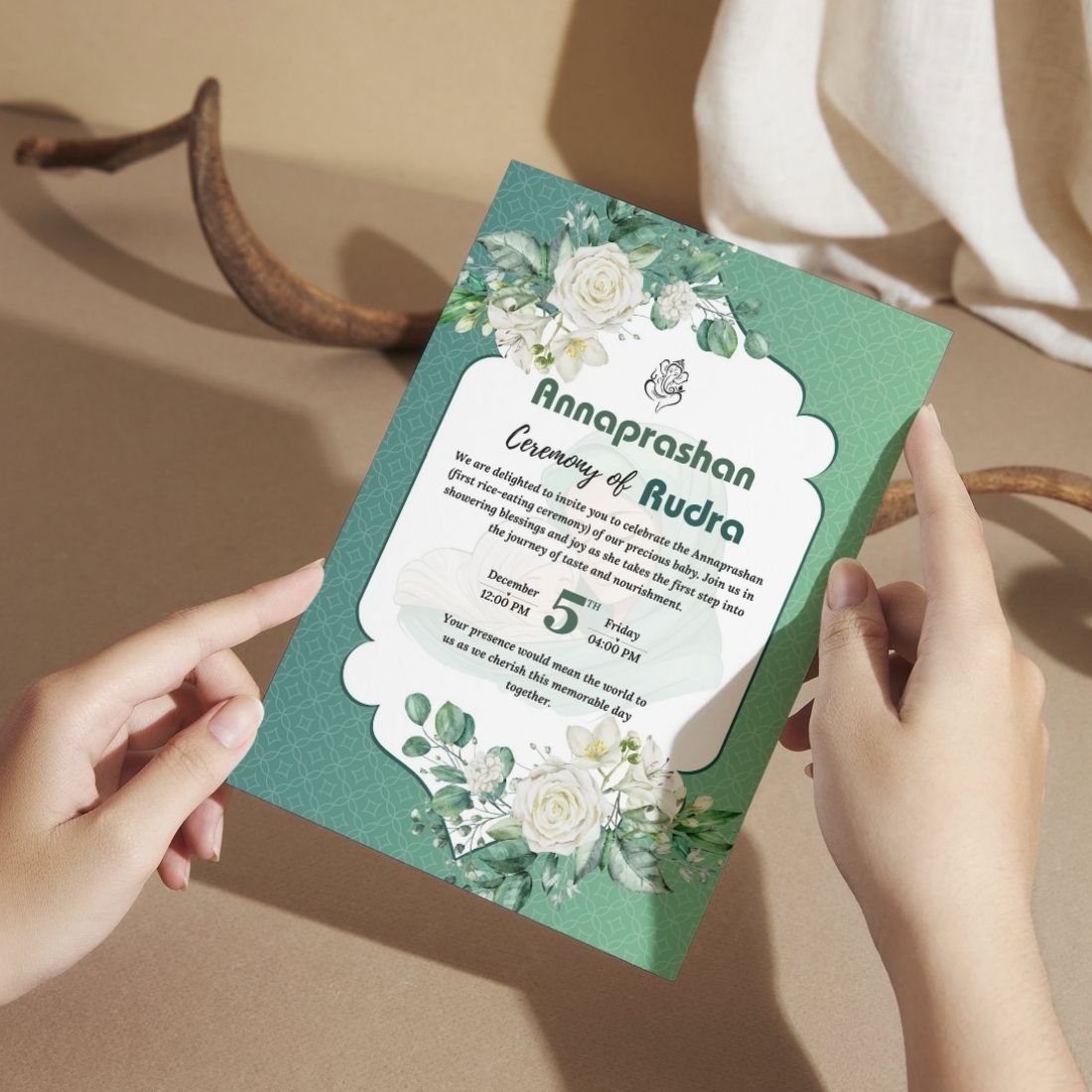 Customised Annaprashan Invitation Cards Pack of 12 , 5.8x8.3 Inch with Envelopes for Rice Ceremony