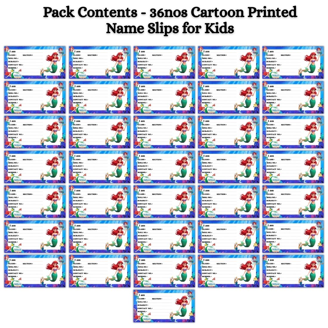 Kids Name Slips Cartoon Printed - Pack of 36 - Self Fill in