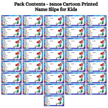 Kids Name Slips Cartoon Printed - Pack of 36 - Self Fill in