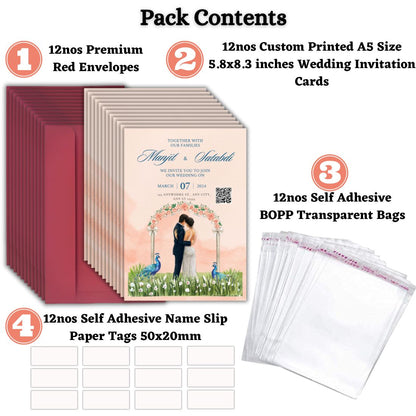 Custom Wedding Invitation Cards with Envelopes | Pack of 12 | One side Printed