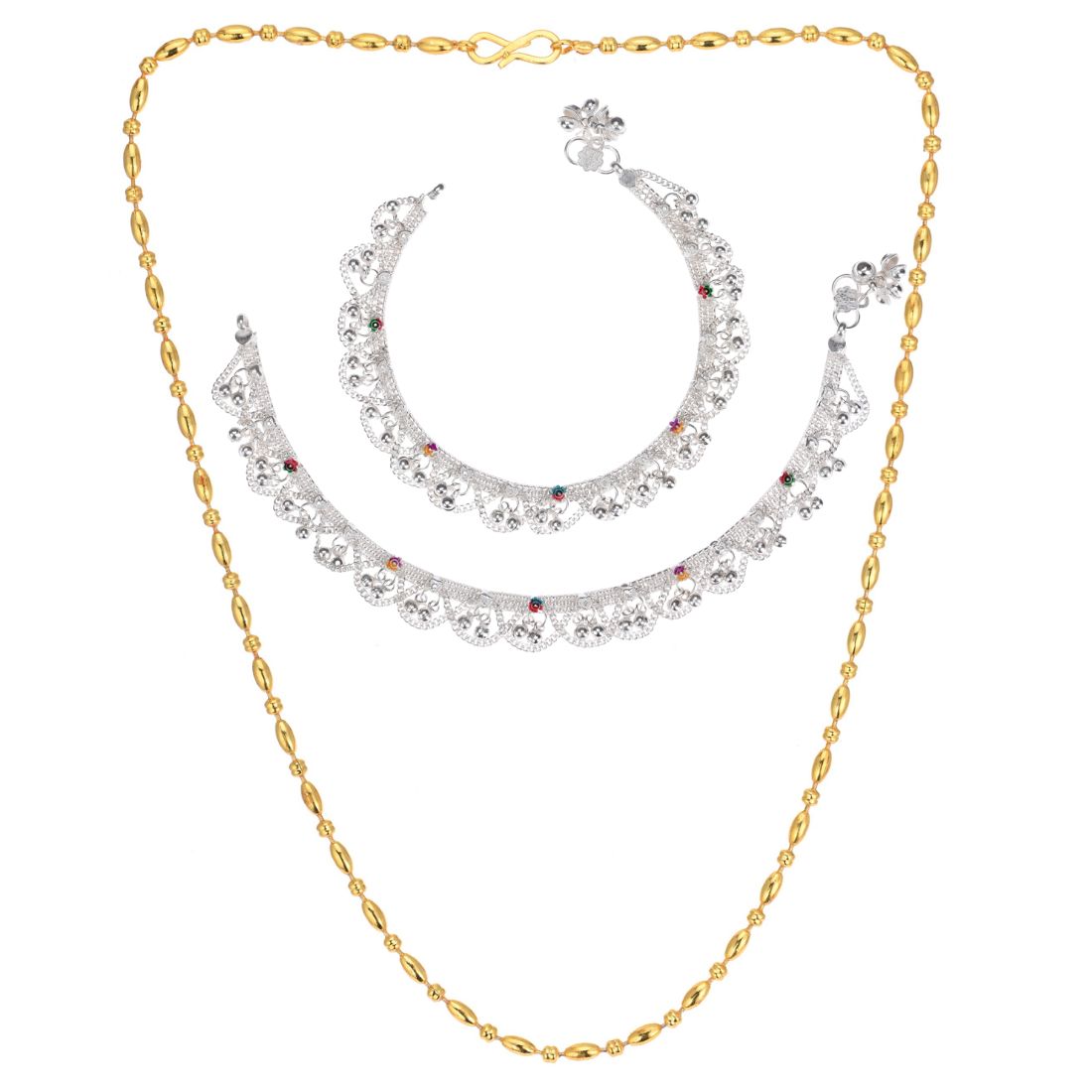 Silver Plated Anklets & 22 inch Gold Plated Chain