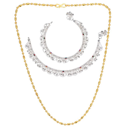Silver Plated Anklets & 22 inch Gold Plated Chain