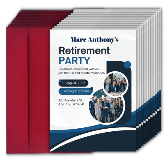 Customised Retirement Farewell Party Invitation Cards with Photo Pack of 12 with Envelopes