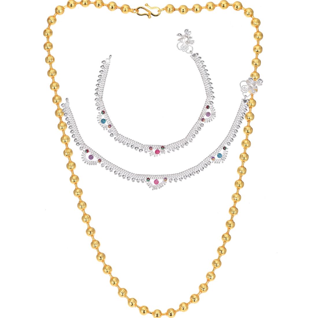 Silver Plated Anklets & 22 inch Gold Plated Chain