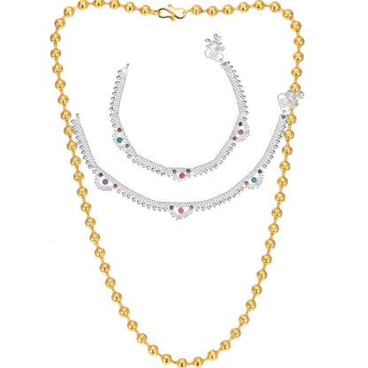 Silver Plated Anklets & 22 inch Gold Plated Chain