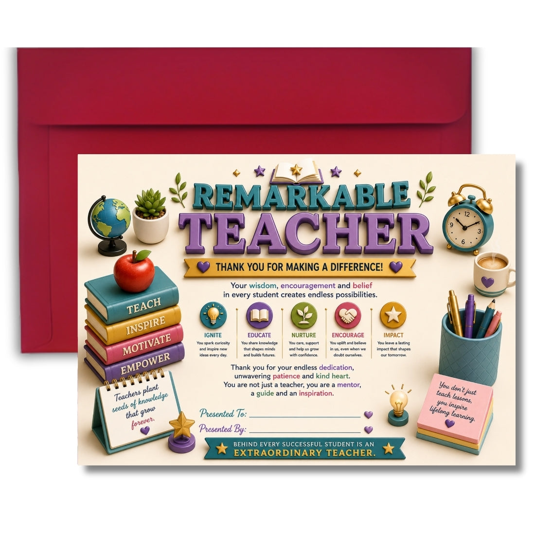 Best Teacher Certificate – A4 Teacher Appreciation Award Certificate for Teachers | Premium Printed Thank You Gift