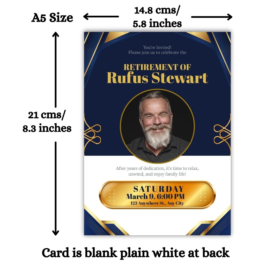 Customised Retirement Farewell Party Invitation Cards with Photo Pack of 12 with Envelopes