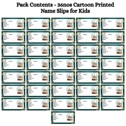 Kids Name Slips Cartoon Printed - Pack of 36 - Self Fill in