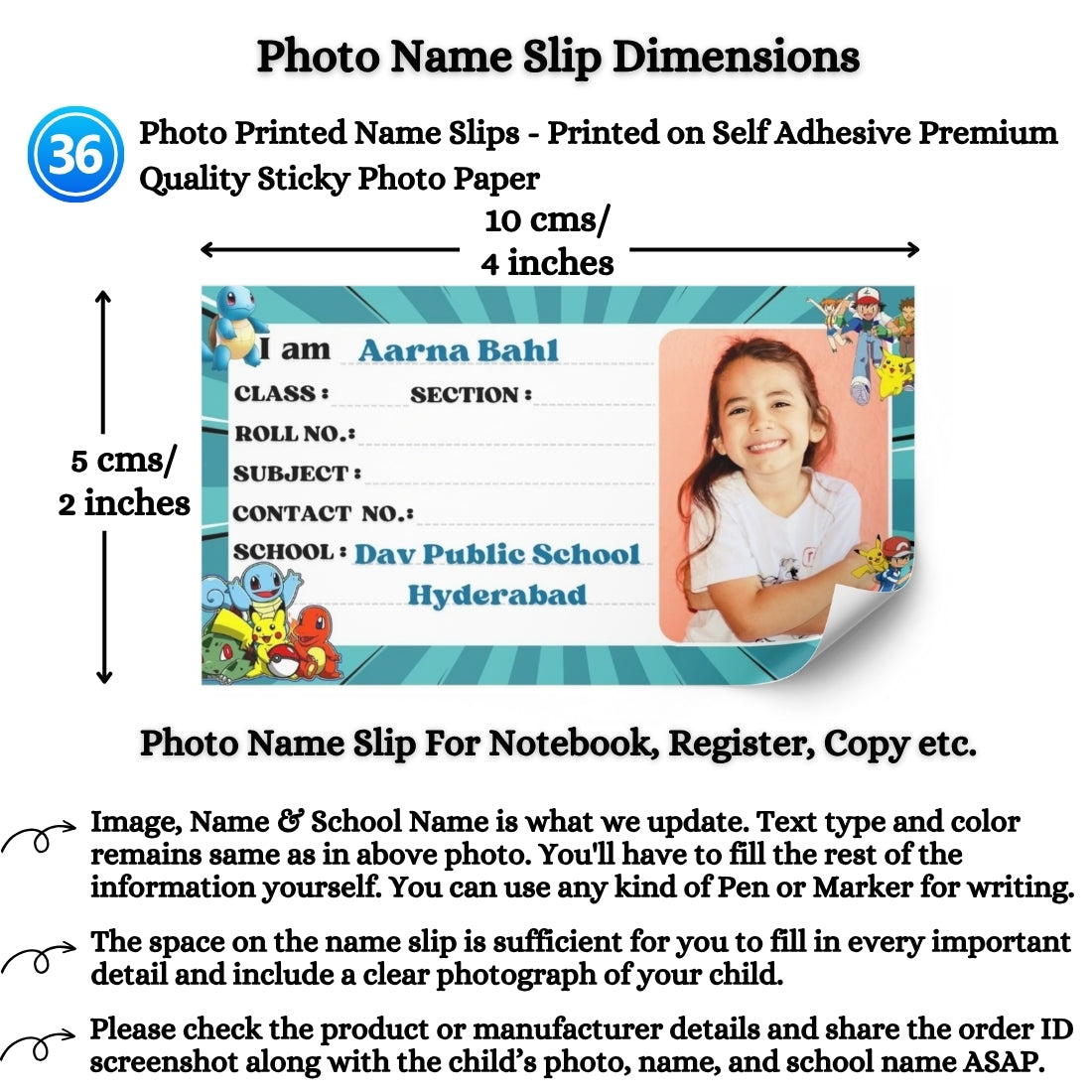 Kids Photo Name Slips Pack of 36
