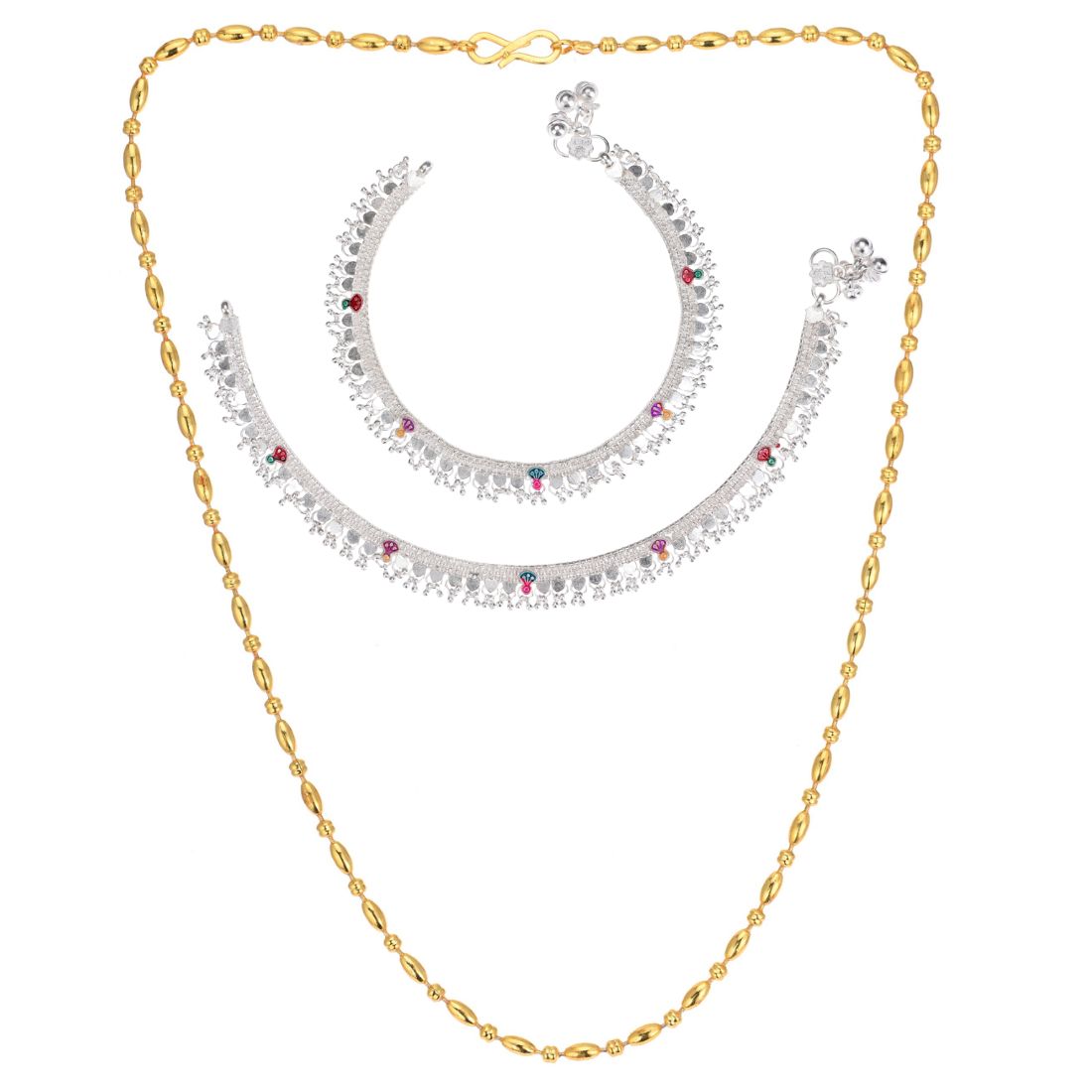 Silver Plated Anklets & 22 inch Gold Plated Chain