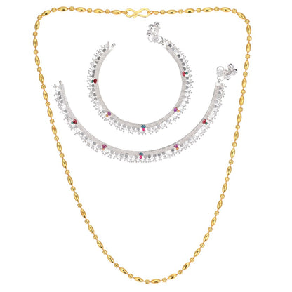 Silver Plated Anklets & 22 inch Gold Plated Chain
