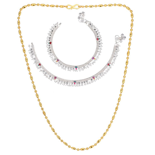 Silver Plated Anklets & 22 inch Gold Plated Chain