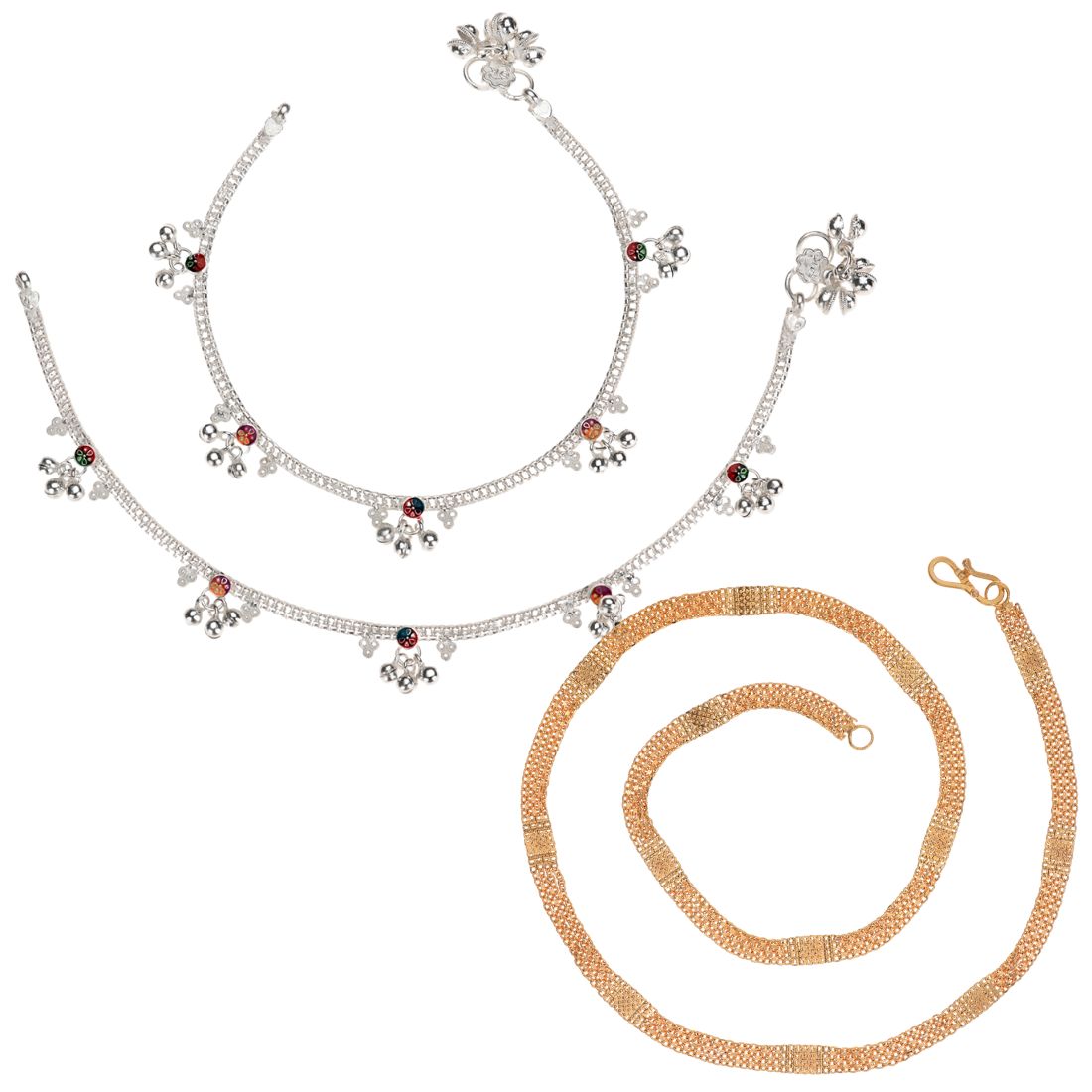 Silver Plated Anklets & 22 inch Gold Plated Chain