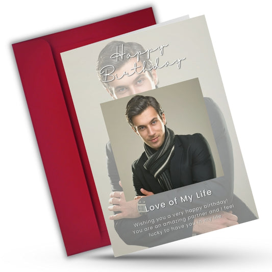 Birthday Greeting Card with Photo for Husband Hubby Boyfirend | Preprinted Inside Message