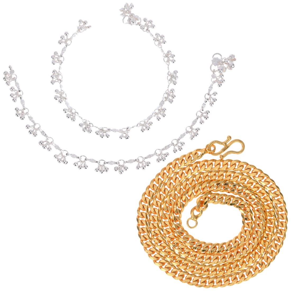 Silver Plated Anklets & 22 inch Gold Plated Chain