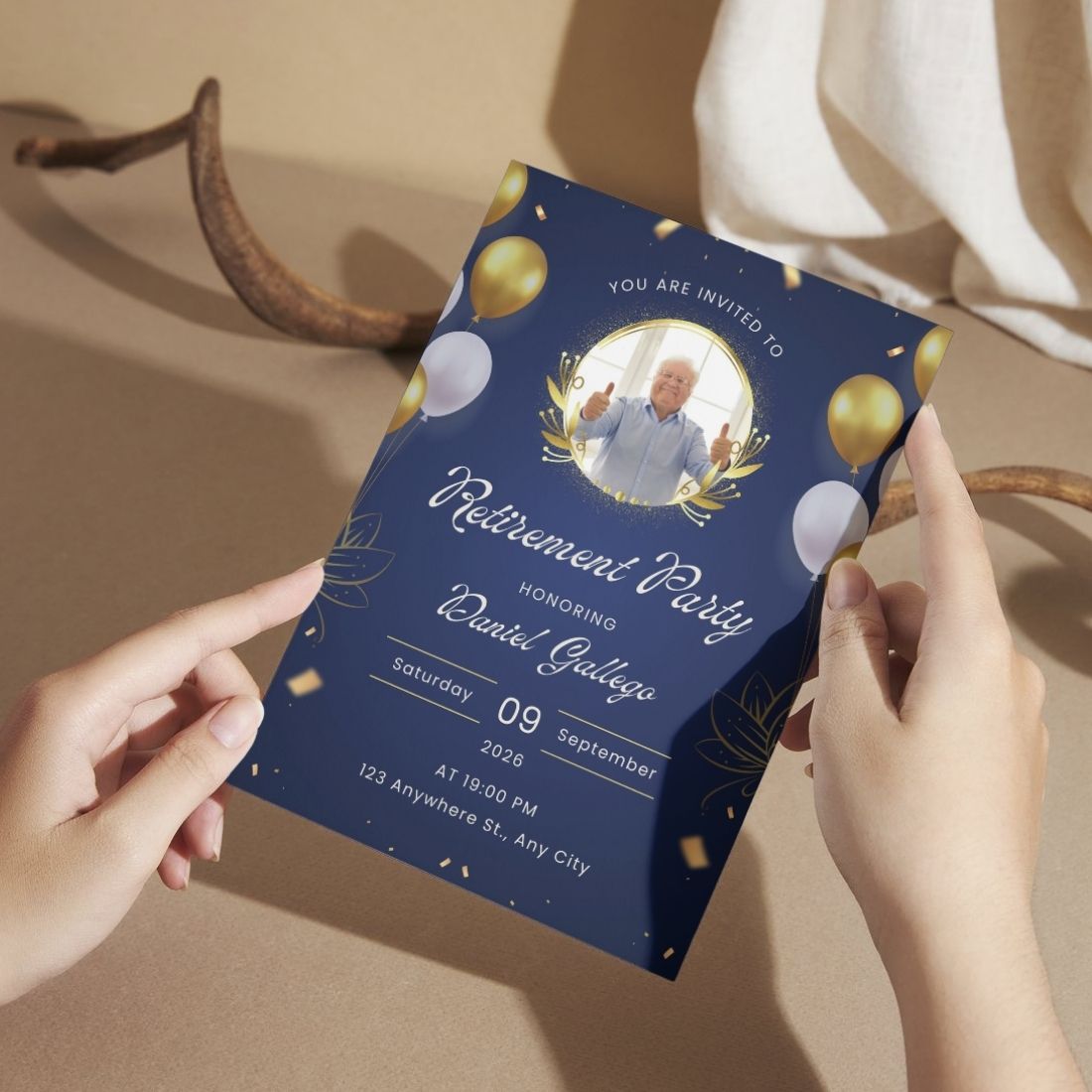 Customised Retirement Farewell Party Invitation Cards with Photo Pack of 12 with Envelopes