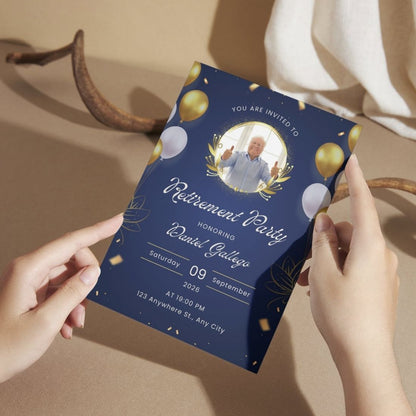 Customised Retirement Farewell Party Invitation Cards with Photo Pack of 12 with Envelopes
