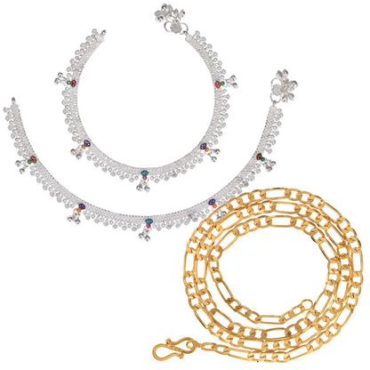 Silver Plated Anklets & 22 inch Gold Plated Chain