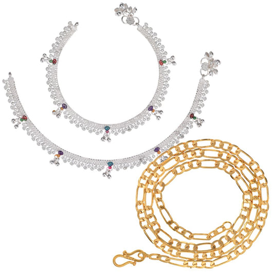 Silver Plated Anklets & 22 inch Gold Plated Chain