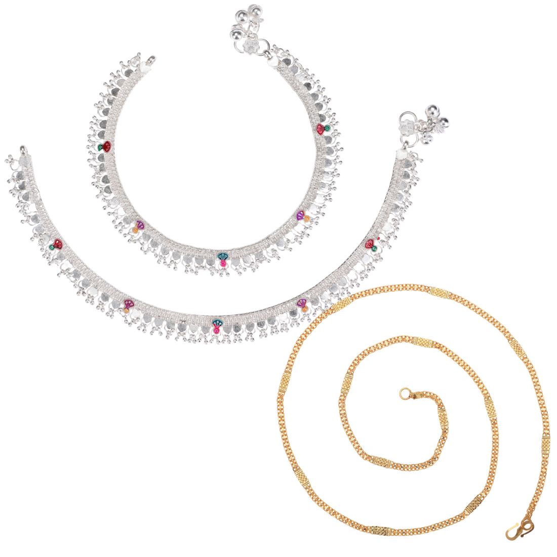 Silver Plated Anklets & 22 inch Gold Plated Chain