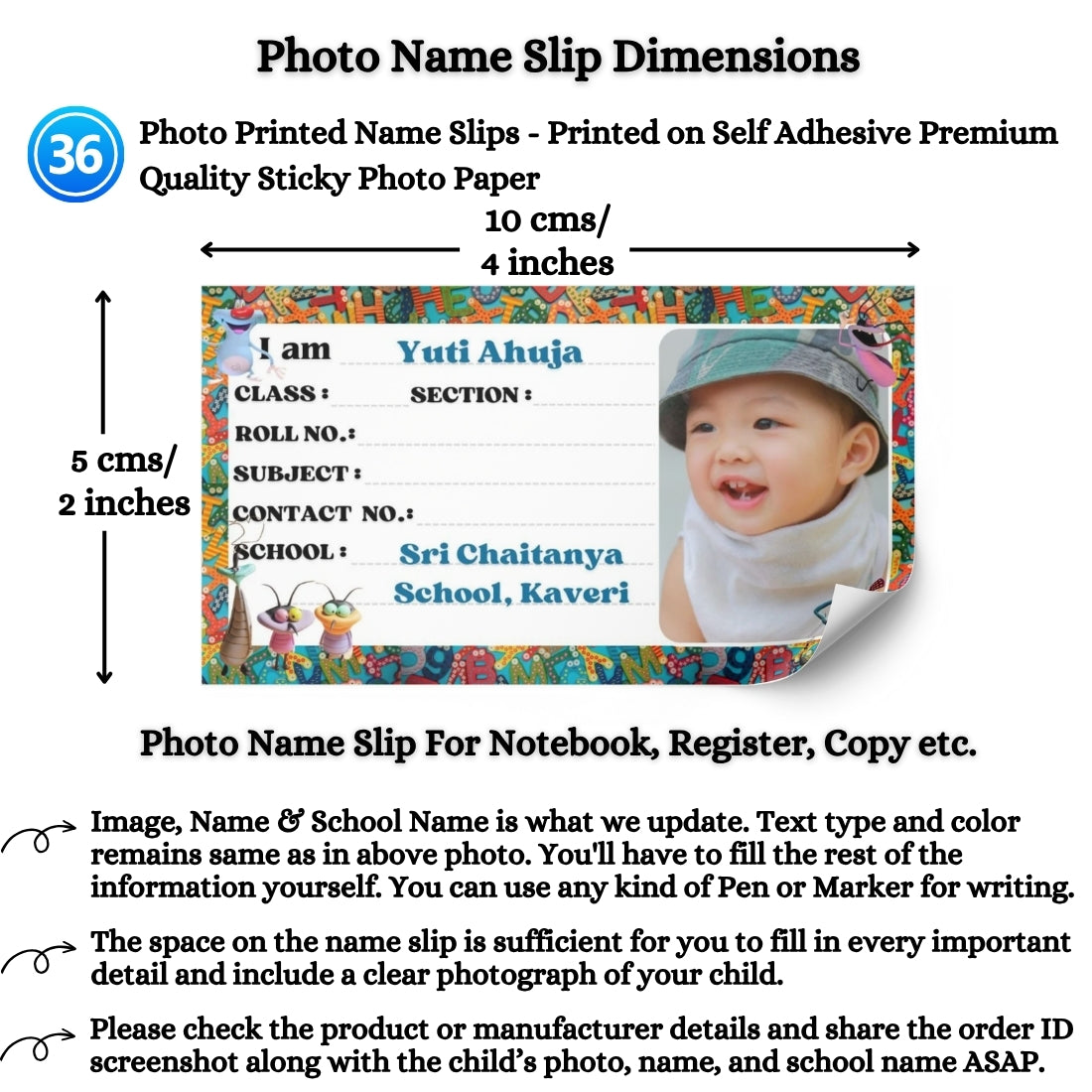 Kids Photo Name Slips Pack of 36