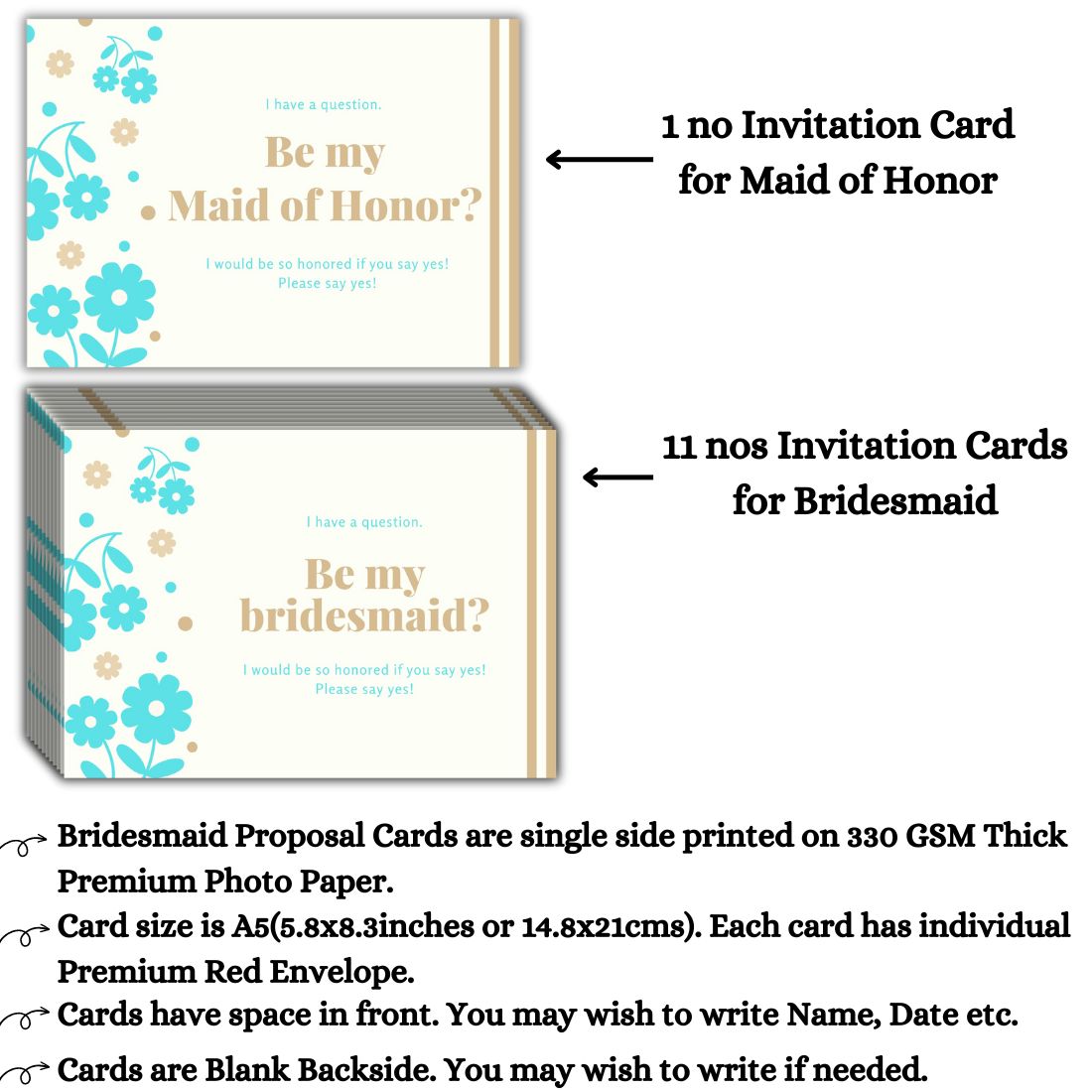 Bridesmaid Proposal Invitation Cards 5.8x8.3inch | Wedding Invite