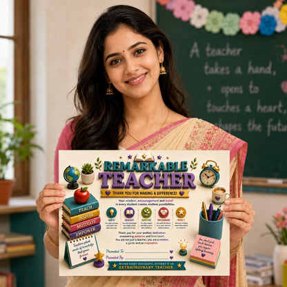 Best Teacher Certificate – A4 Teacher Appreciation Award Certificate for Teachers | Premium Printed Thank You Gift