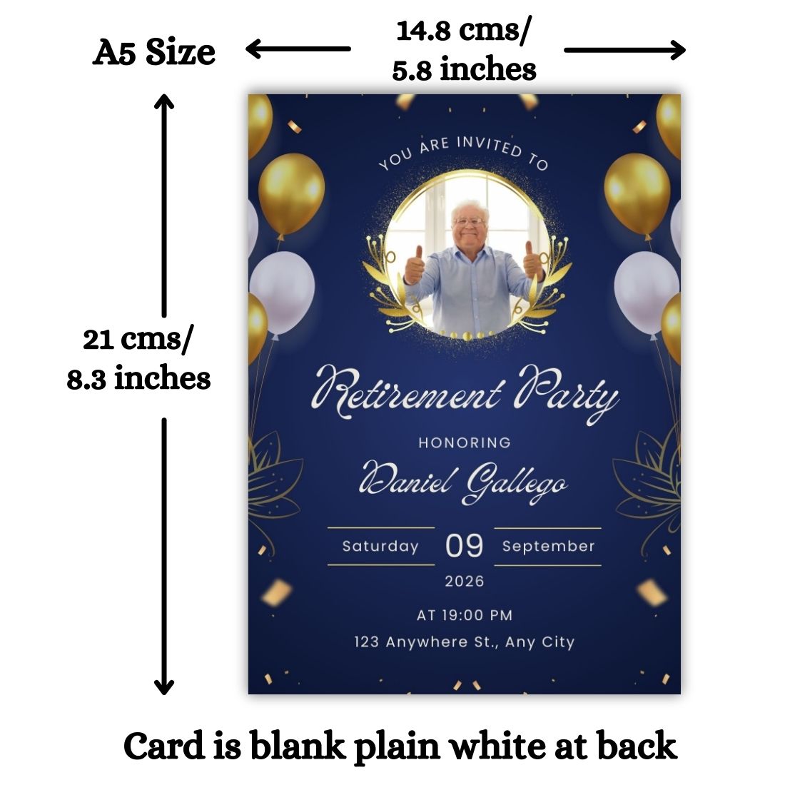 Customised Retirement Farewell Party Invitation Cards with Photo Pack of 12 with Envelopes