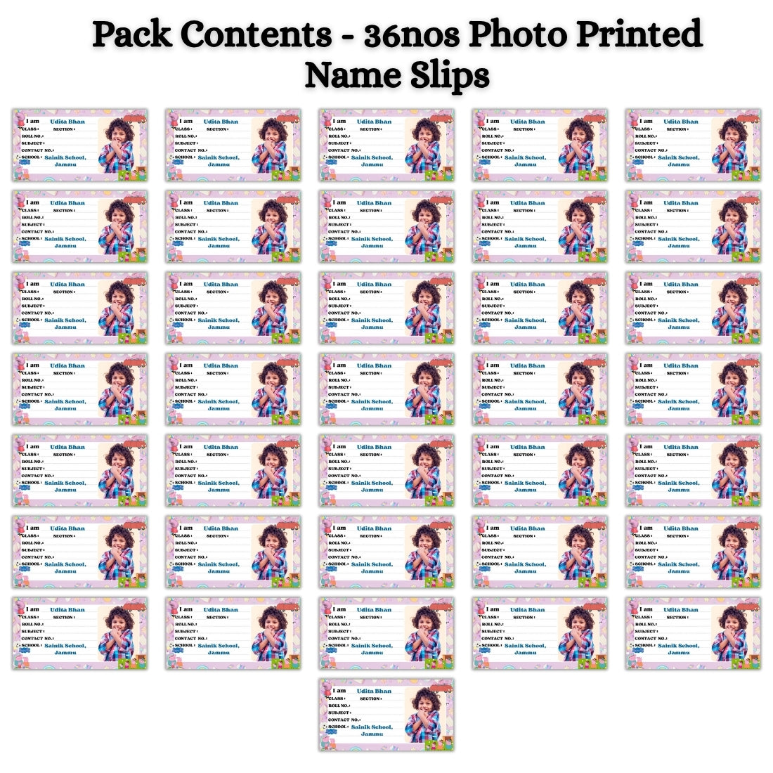 Kids Photo Name Slips Pack of 36