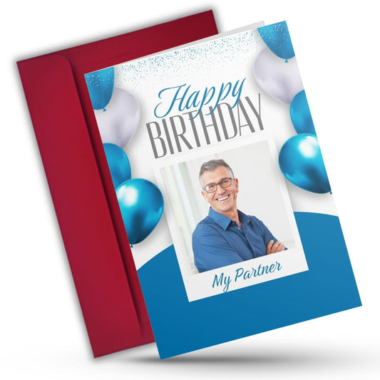 Birthday Greeting Card with Photo for Husband Hubby Boyfirend | Preprinted Inside Message